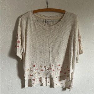 Anthropologie Cream Tee with Embroidered Holes